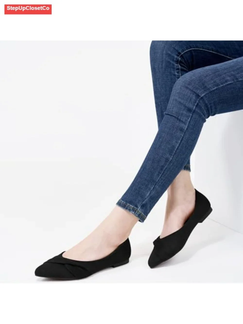 Women's Pointed Toe Suede Bow Ballet Flats - Slip On Dress Shoes